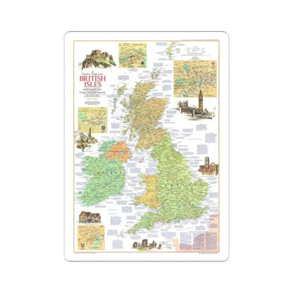 British Isles - A Traveller's Map 1 (1974) (Map) STICKER Vinyl Kiss-Cut Decal 2 Inch White - The Sticker Space