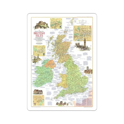 British Isles - A Traveller's Map 1 (1974) (Map) STICKER Vinyl Kiss-Cut Decal 6 Inch White - The Sticker Space