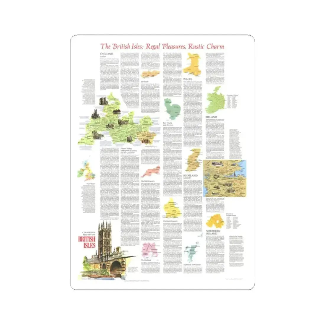 British Isles - A Traveller's Map 2 (1974) (Map) STICKER Vinyl Kiss-Cut Decal 2 Inch White - The Sticker Space