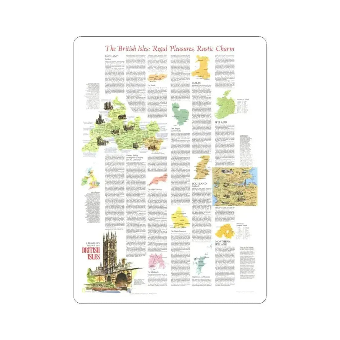 British Isles - A Traveller's Map 2 (1974) (Map) STICKER Vinyl Kiss-Cut Decal 4 Inch White - The Sticker Space