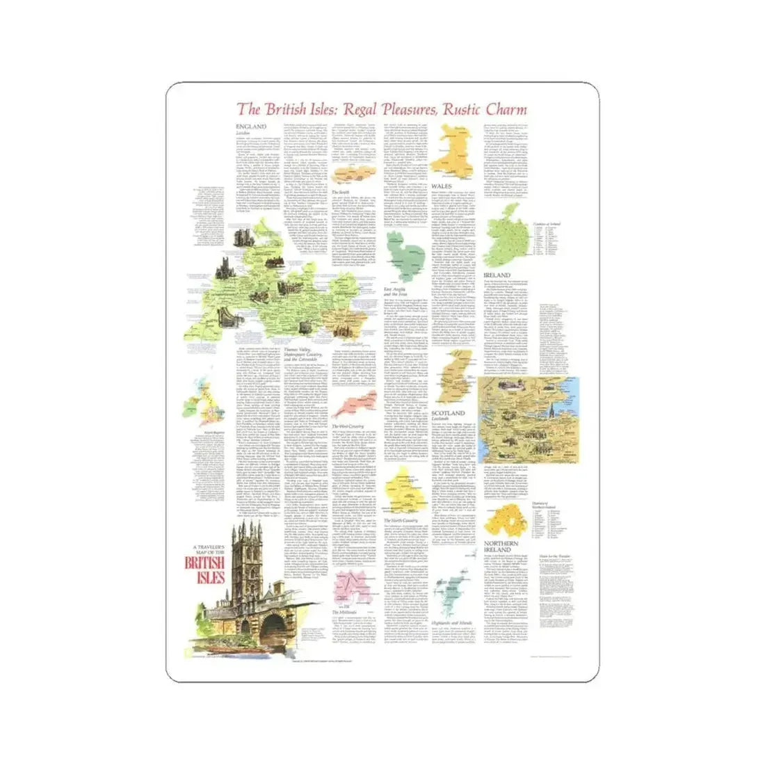 British Isles - A Traveller's Map 2 (1974) (Map) STICKER Vinyl Kiss-Cut Decal 6 Inch White - The Sticker Space