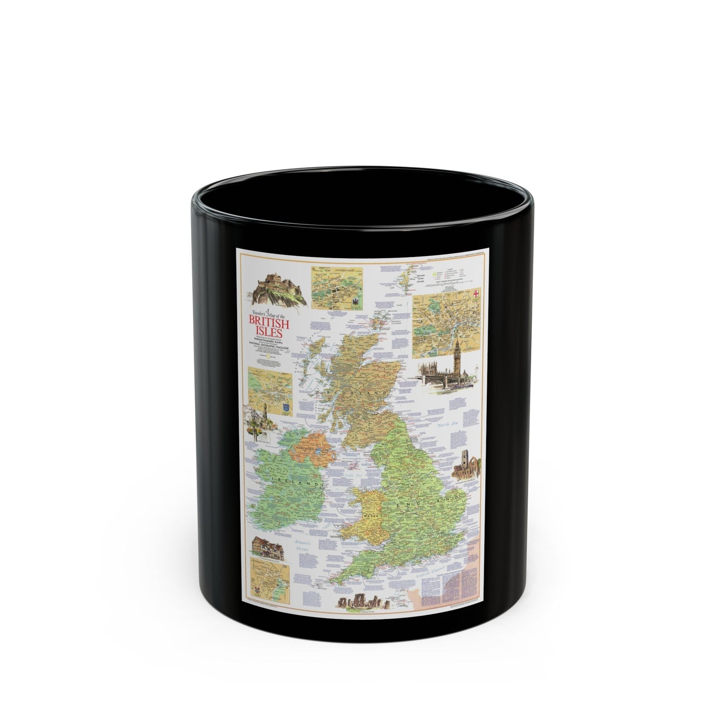 British Isles - A Traveller's Map 1 (1974) (Map) Black Coffee Mug-11oz-The Sticker Space