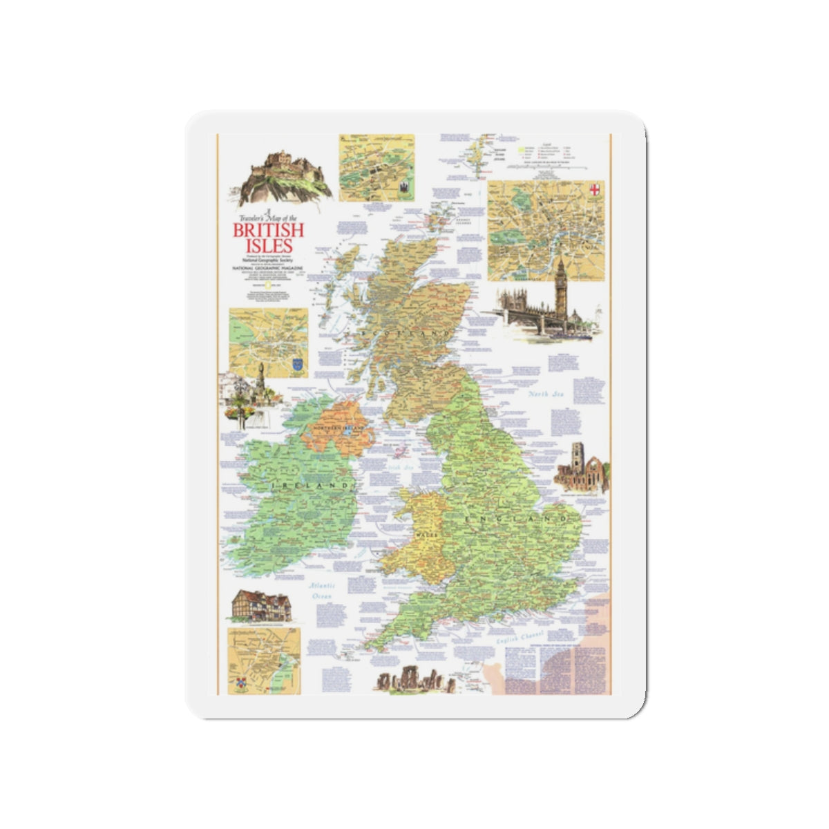 British Isles - A Traveller's Map 1 (1974) (Map) Refrigerator Magnet-2" x 2"-The Sticker Space