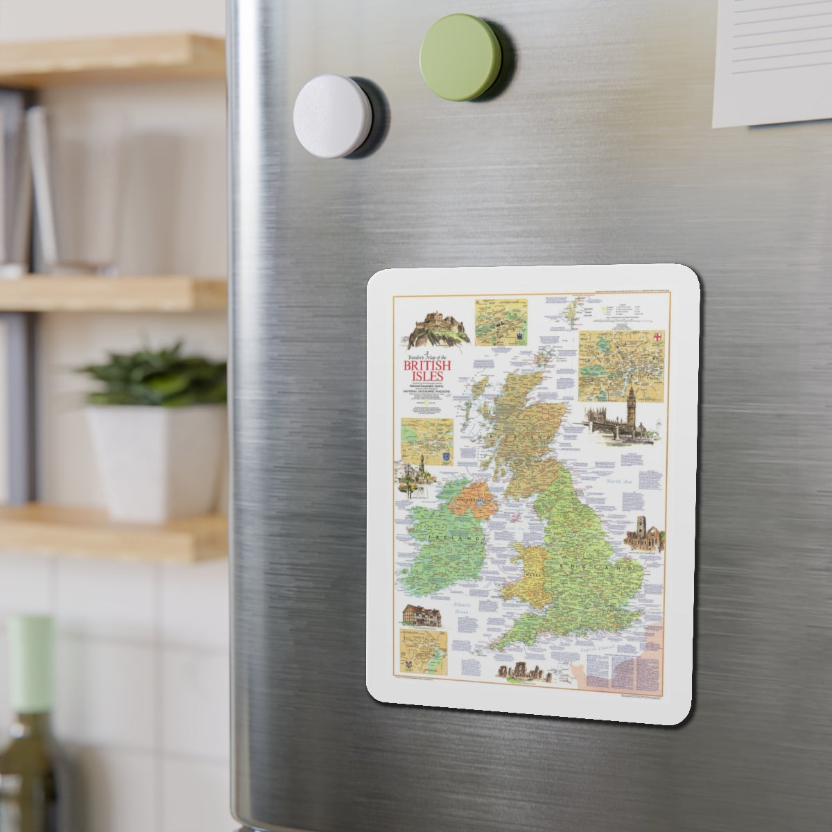 British Isles - A Traveller's Map 1 (1974) (Map) Refrigerator Magnet-The Sticker Space