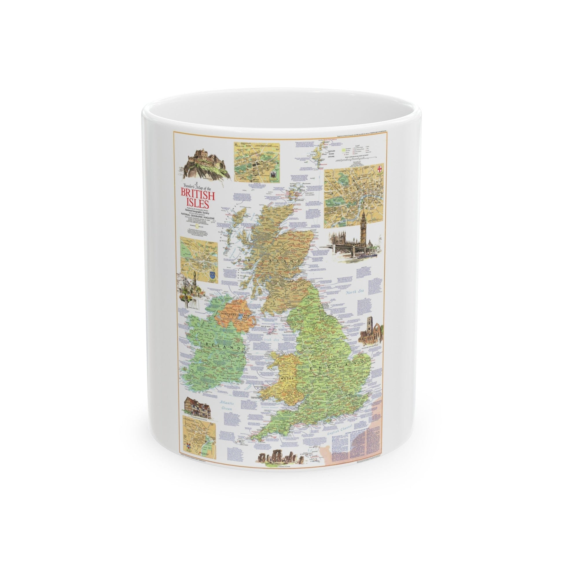 British Isles - A Traveller's Map 1 (1974) (Map) White Coffee Mug-11oz-The Sticker Space