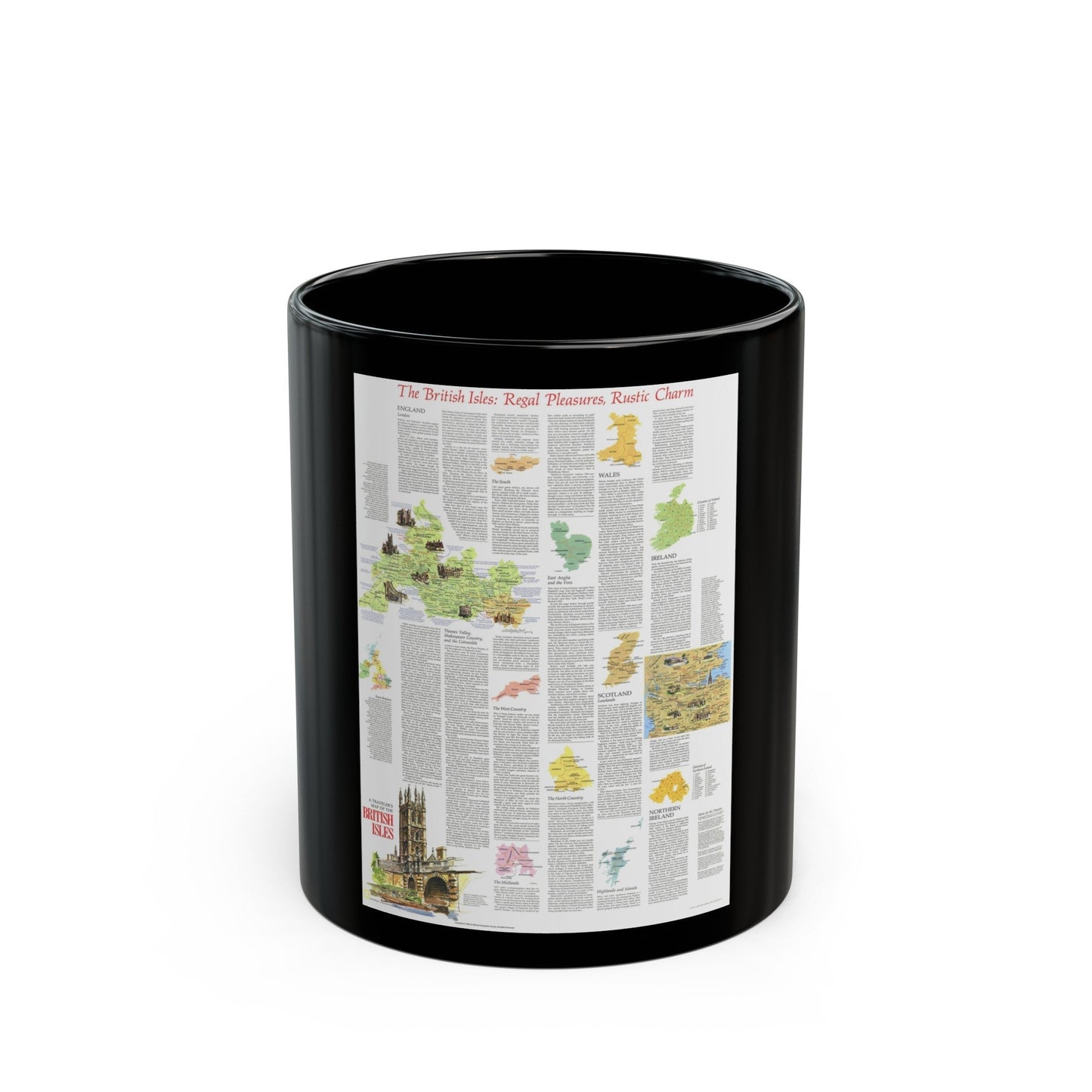 British Isles - A Traveller's Map 2 (1974) (Map) Black Coffee Mug-11oz-The Sticker Space