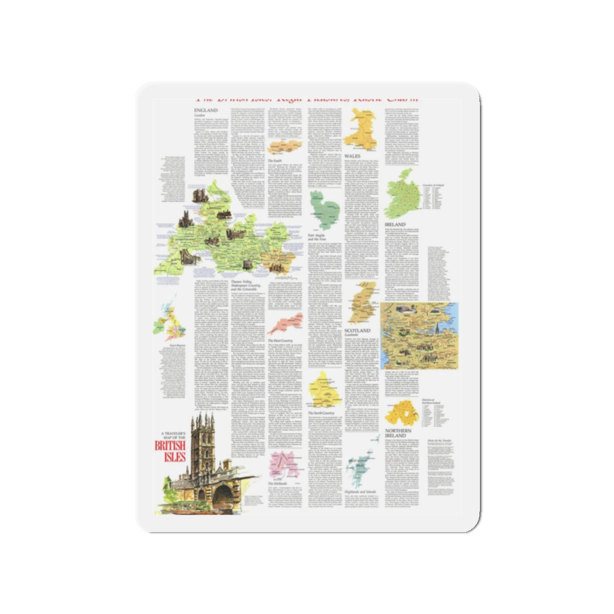 British Isles - A Traveller's Map 2 (1974) (Map) Refrigerator Magnet-2" x 2"-The Sticker Space