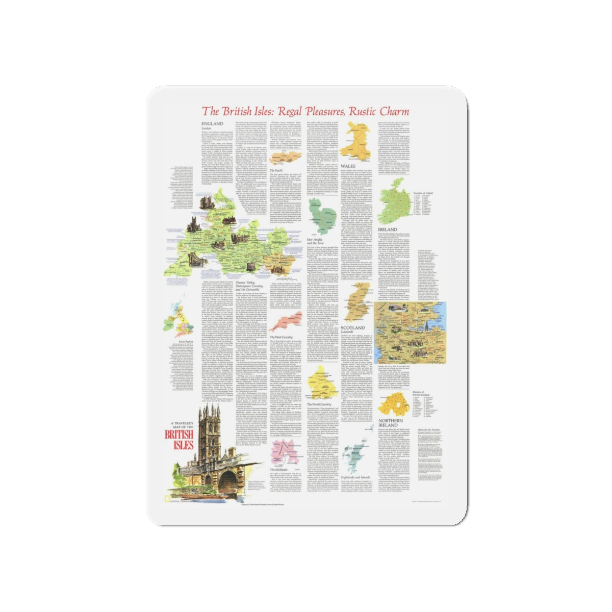 British Isles - A Traveller's Map 2 (1974) (Map) Refrigerator Magnet-4" x 4"-The Sticker Space