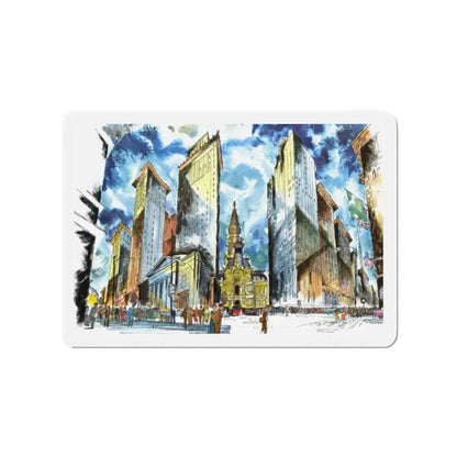 Broad and Chestnut Streets facing City Hall, Philadelphia (Magazine Illustration) Refrigerator Magnet 2 Inch Die-Cut - The Sticker Space