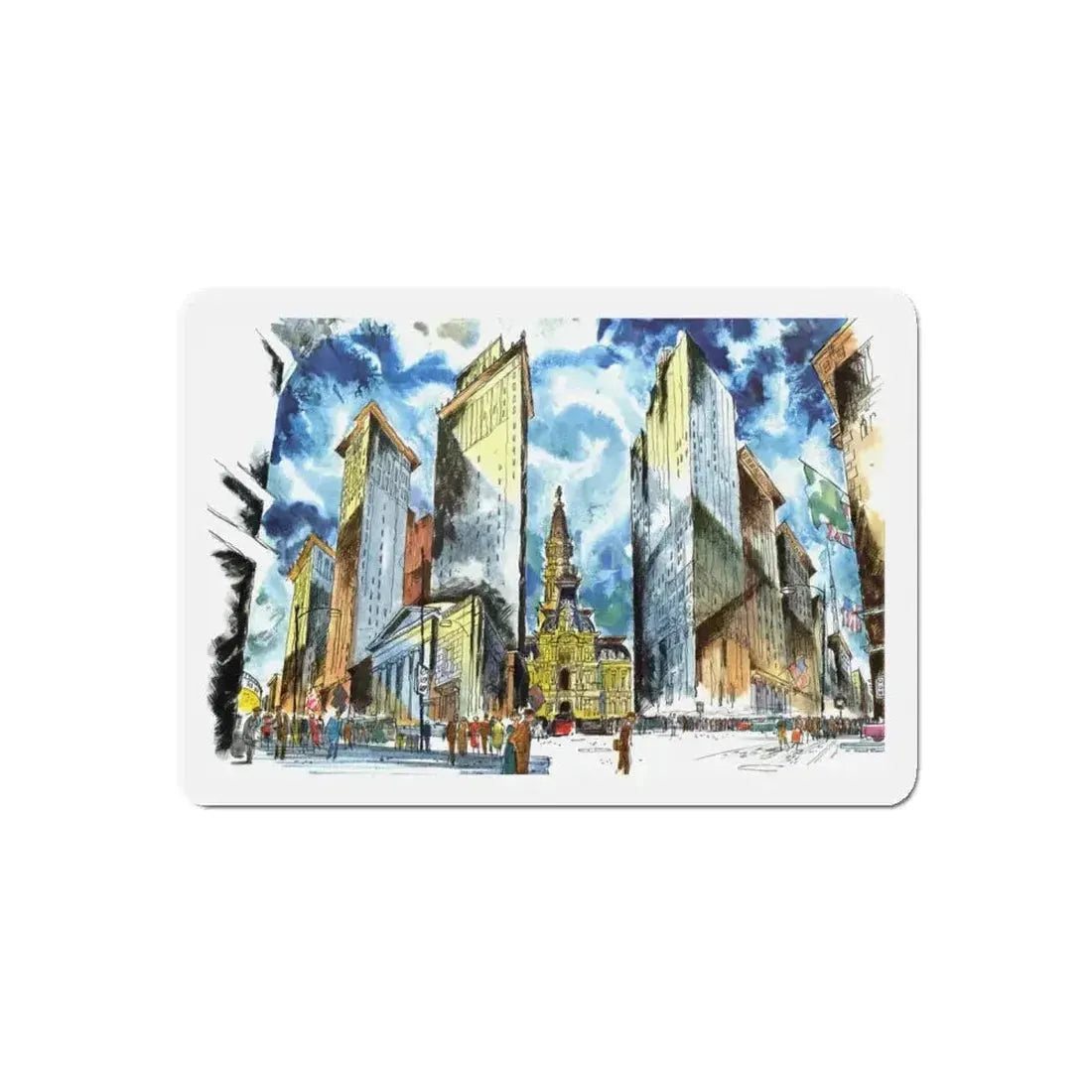 Broad and Chestnut Streets facing City Hall, Philadelphia (Magazine Illustration) Refrigerator Magnet - The Sticker Space