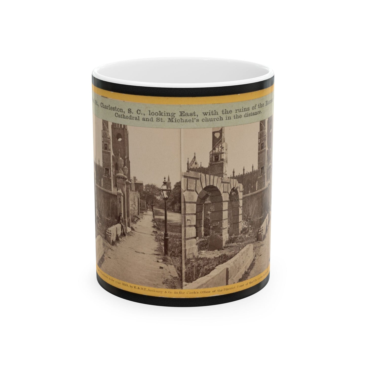 Broad St., Charleston, S.C., Looking East, With The Ruins Of The Roman Catholic Cathedral And St. Michael's Church In The Distance (U.S. Civil War) White Coffee Mug