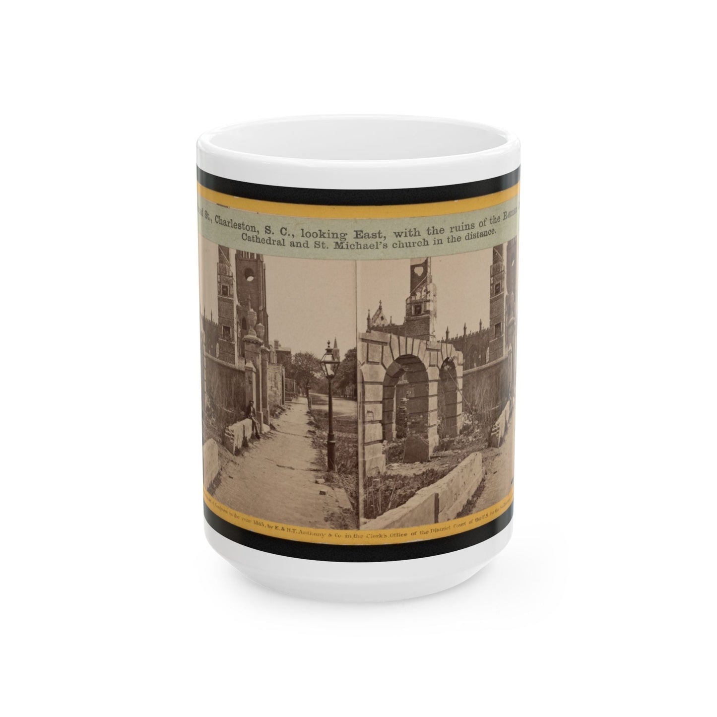 Broad St., Charleston, S.C., Looking East, With The Ruins Of The Roman Catholic Cathedral And St. Michael's Church In The Distance (U.S. Civil War) White Coffee Mug