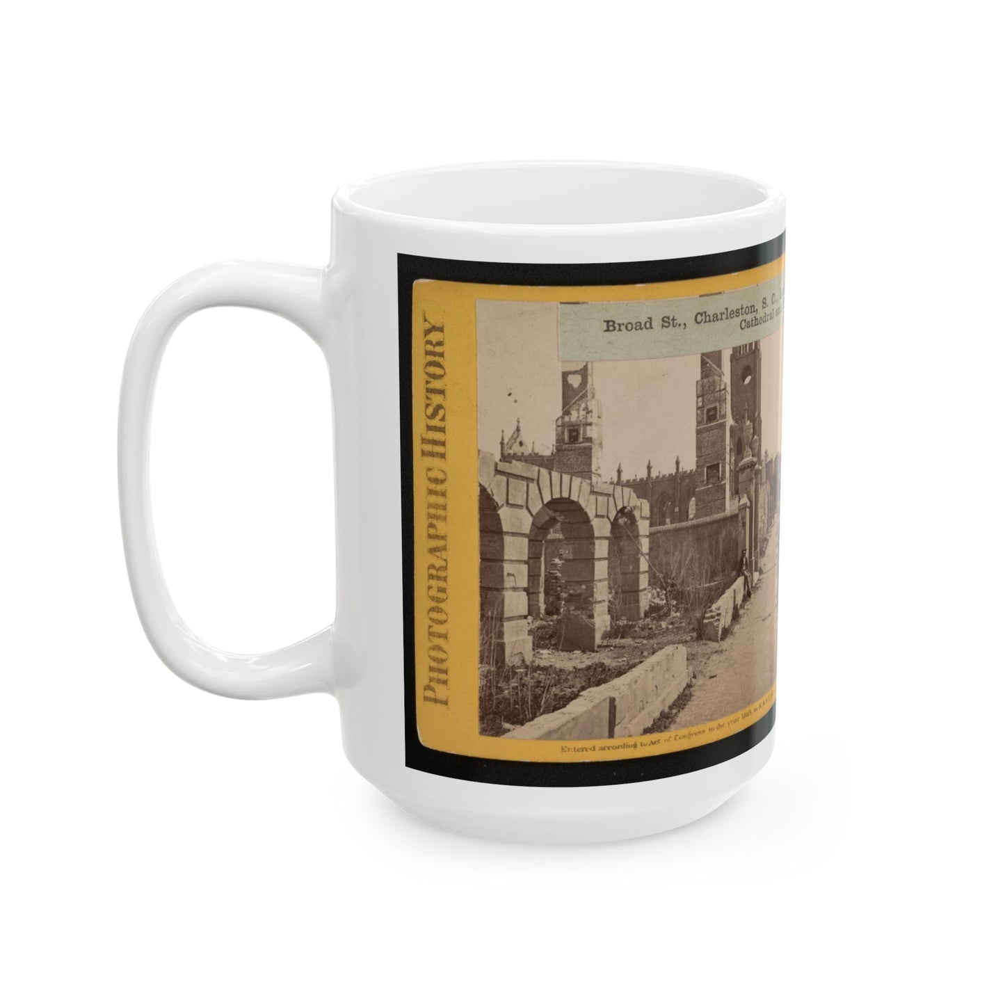 Broad St., Charleston, S.C., Looking East, With The Ruins Of The Roman Catholic Cathedral And St. Michael's Church In The Distance (U.S. Civil War) White Coffee Mug