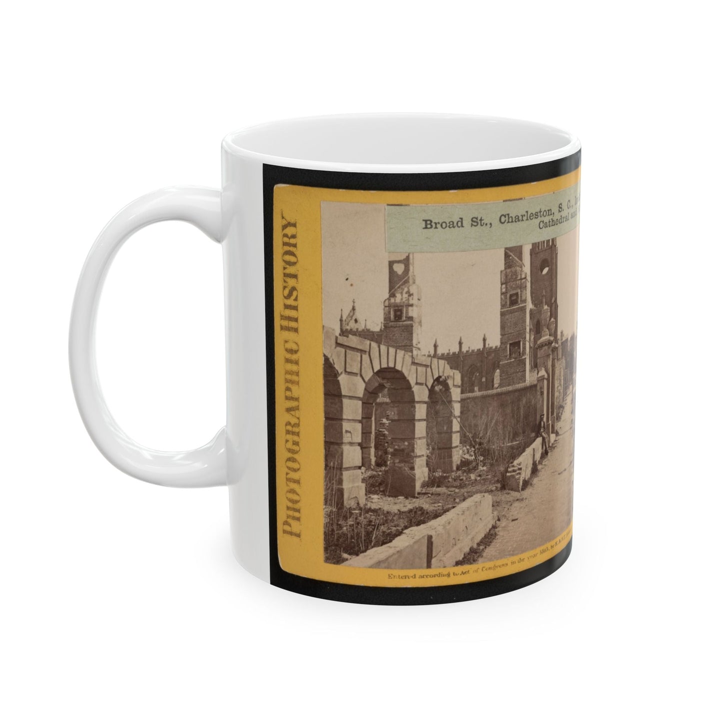 Broad St., Charleston, S.C., Looking East, With The Ruins Of The Roman Catholic Cathedral And St. Michael's Church In The Distance (U.S. Civil War) White Coffee Mug