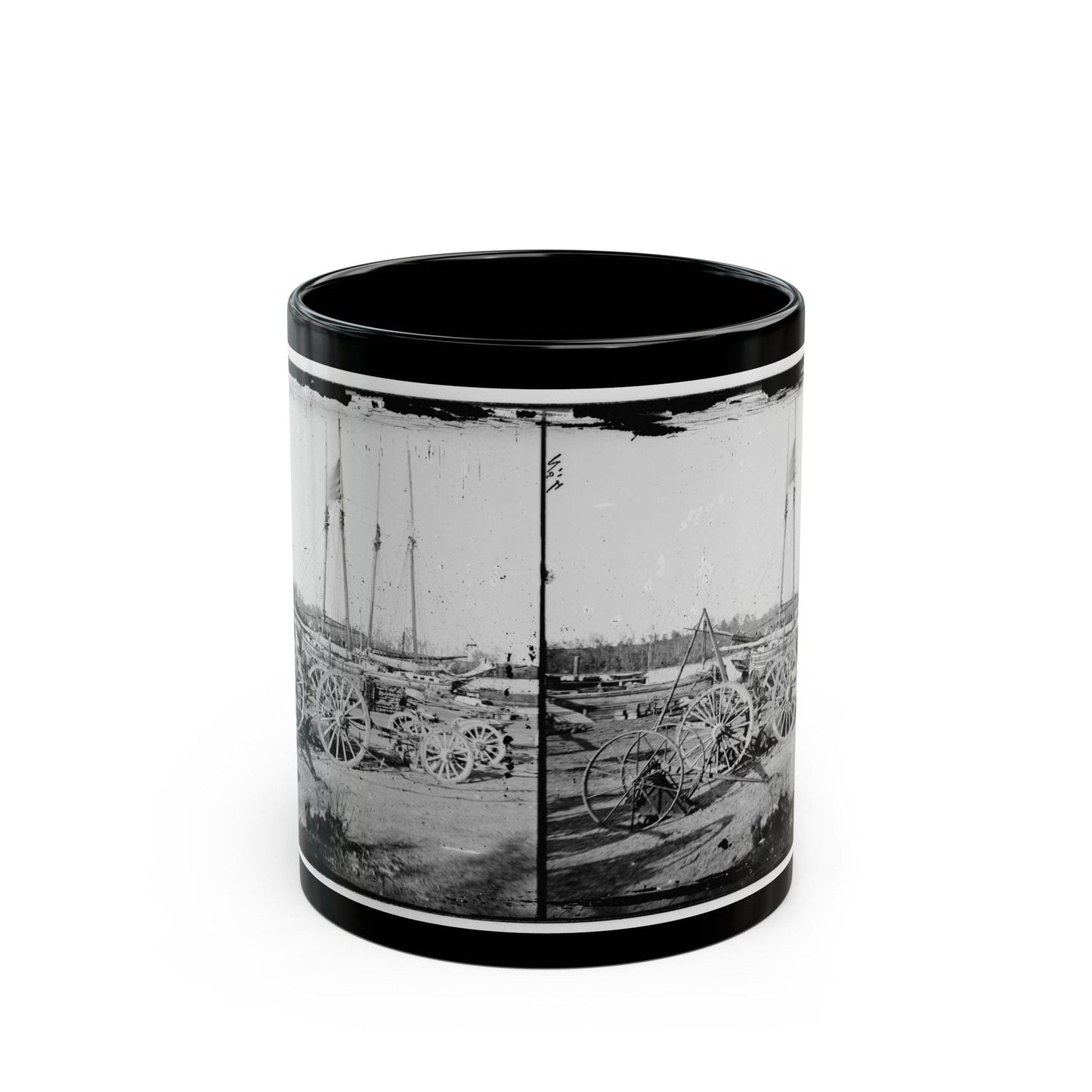 Broadway Landing, Appomattox River, Virginia. Supply Boats And Stores(2) (U.S. Civil War) Black Coffee Mug-11oz-The Sticker Space