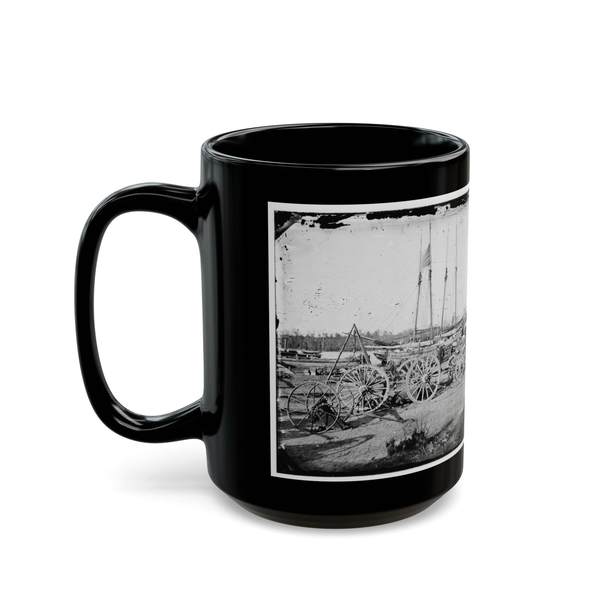 Broadway Landing, Appomattox River, Virginia. Supply Boats And Stores(2) (U.S. Civil War) Black Coffee Mug-The Sticker Space