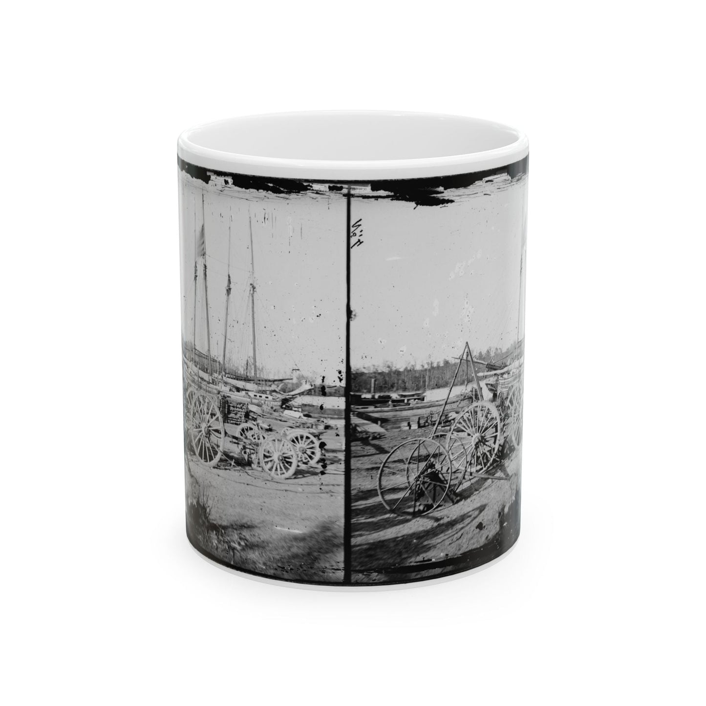 Broadway Landing, Appomattox River, Virginia. Supply Boats And Stores(2) (U.S. Civil War) White Coffee Mug-11oz-The Sticker Space