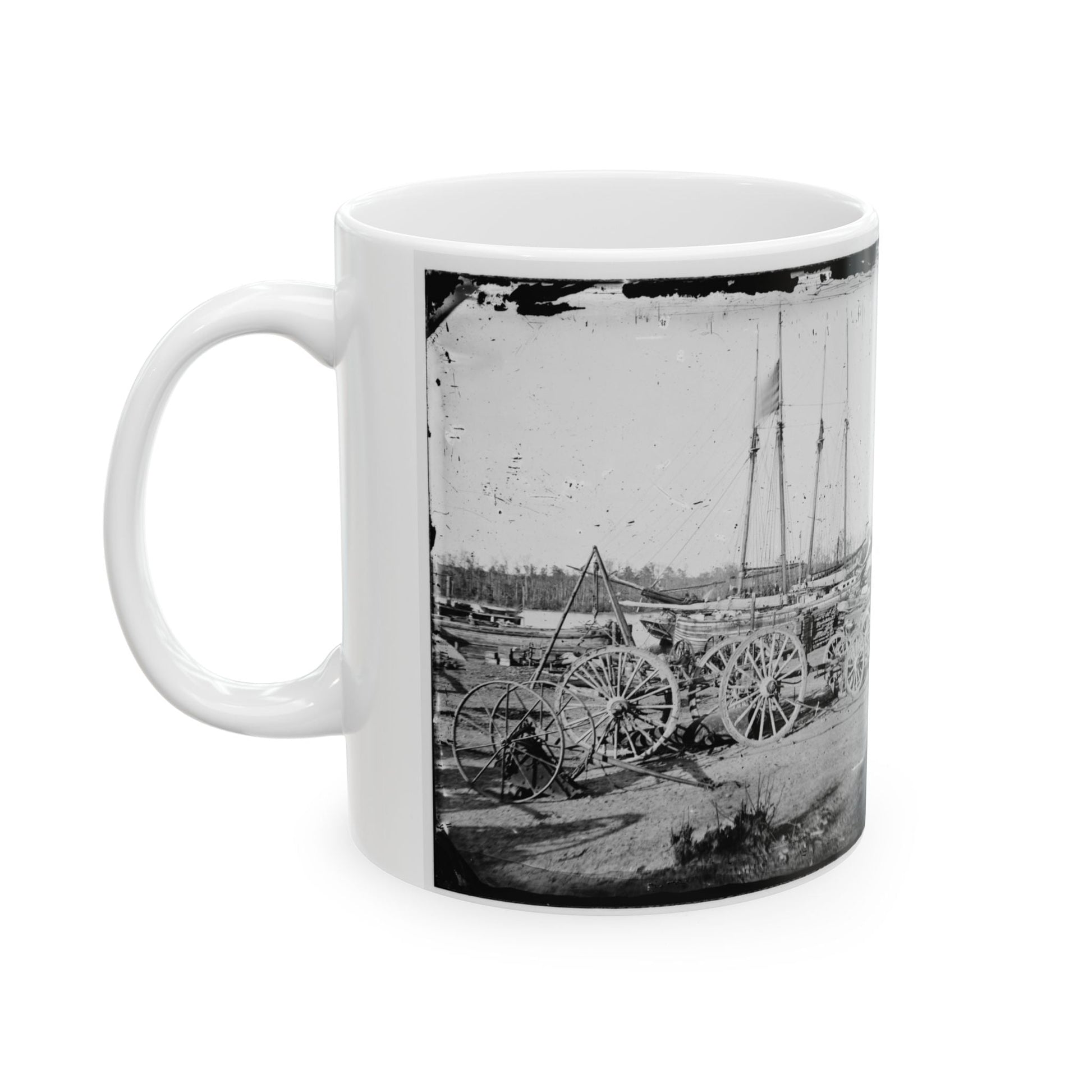 Broadway Landing, Appomattox River, Virginia. Supply Boats And Stores(2) (U.S. Civil War) White Coffee Mug-The Sticker Space