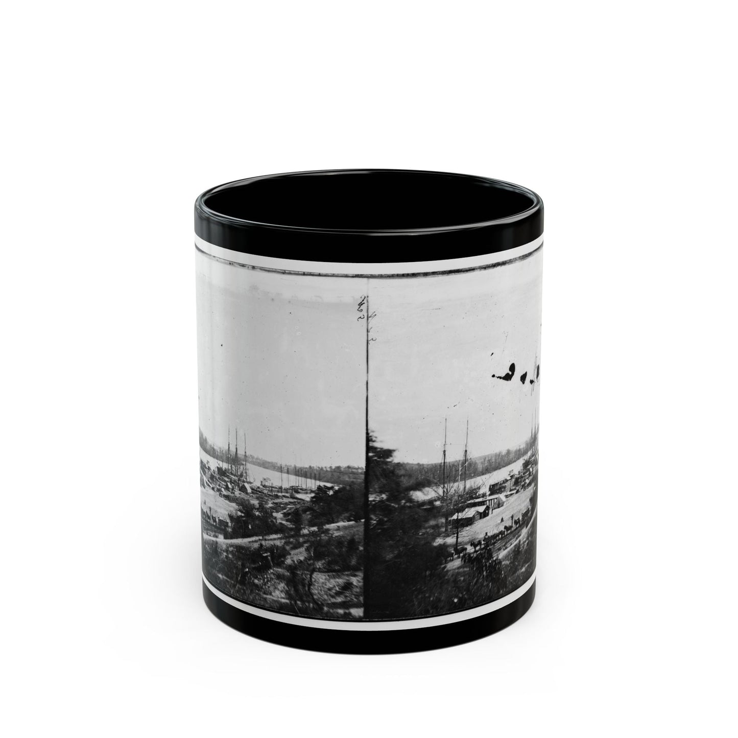 Broadway Landing, Appomattox River, Virginia. View Of Docks And Supply Boats (U.S. Civil War) Black Coffee Mug-11oz-The Sticker Space