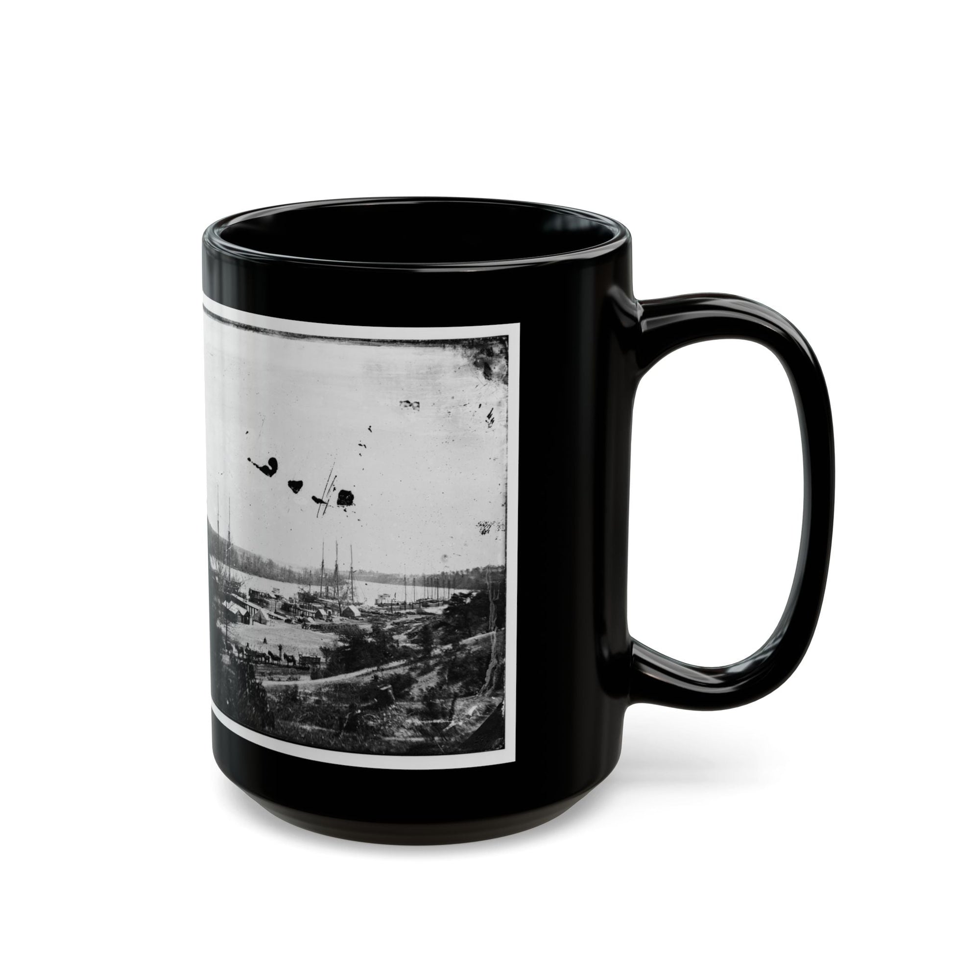 Broadway Landing, Appomattox River, Virginia. View Of Docks And Supply Boats (U.S. Civil War) Black Coffee Mug-The Sticker Space