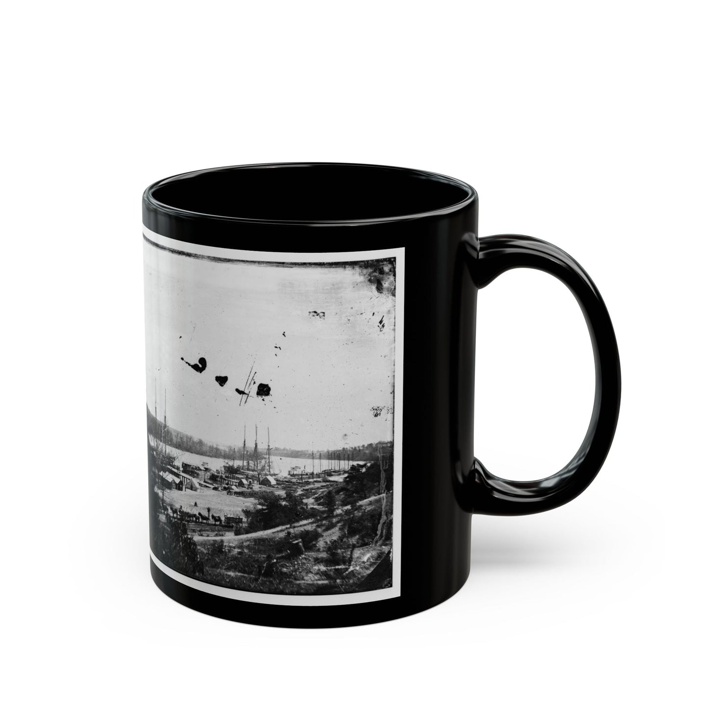 Broadway Landing, Appomattox River, Virginia. View Of Docks And Supply Boats (U.S. Civil War) Black Coffee Mug-The Sticker Space