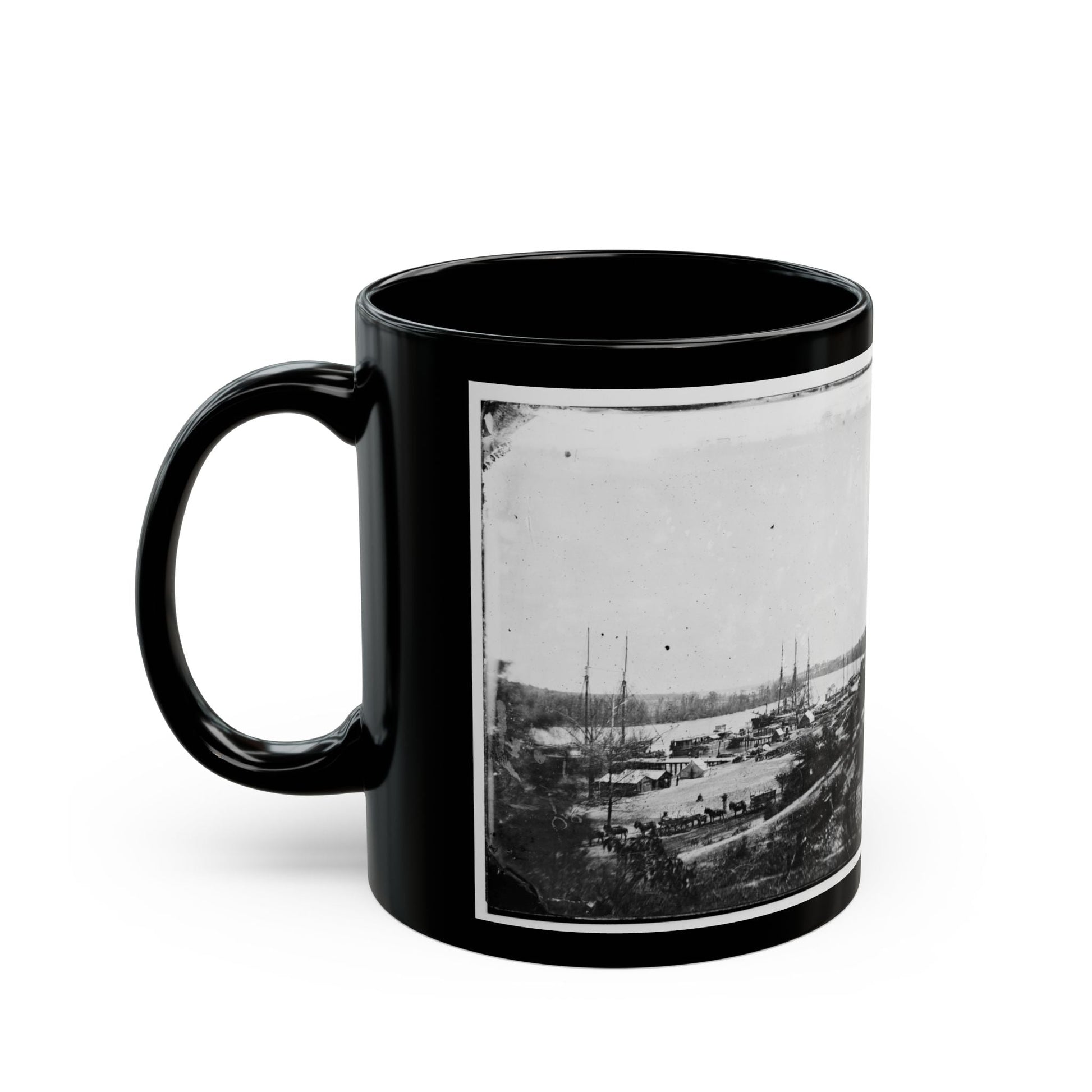 Broadway Landing, Appomattox River, Virginia. View Of Docks And Supply Boats (U.S. Civil War) Black Coffee Mug-The Sticker Space