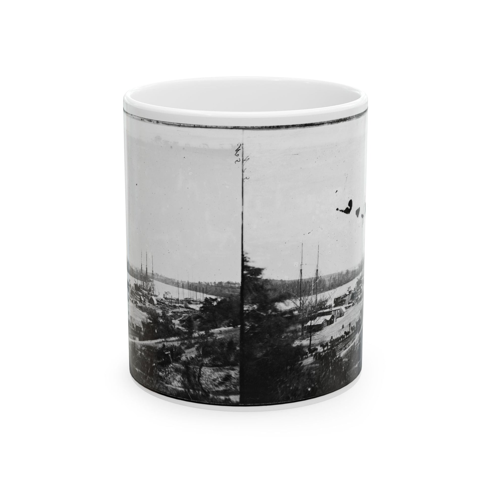 Broadway Landing, Appomattox River, Virginia. View Of Docks And Supply Boats (U.S. Civil War) White Coffee Mug-11oz-The Sticker Space