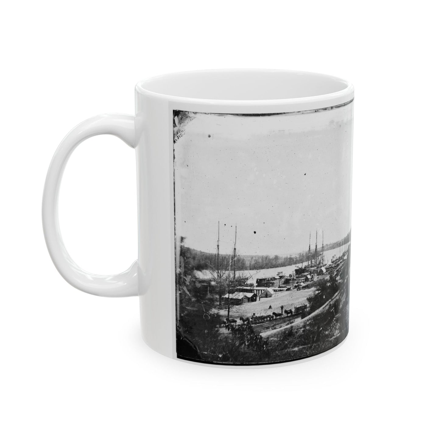 Broadway Landing, Appomattox River, Virginia. View Of Docks And Supply Boats (U.S. Civil War) White Coffee Mug-The Sticker Space