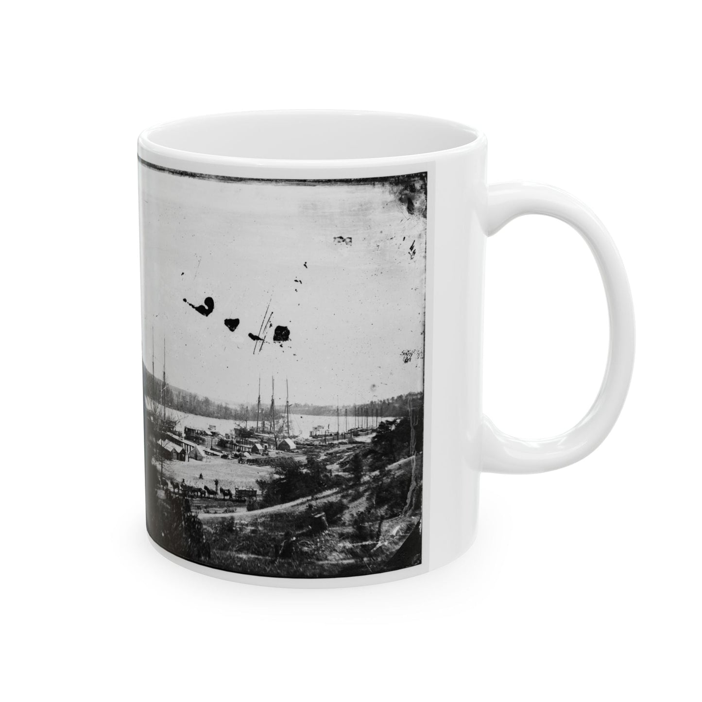 Broadway Landing, Appomattox River, Virginia. View Of Docks And Supply Boats (U.S. Civil War) White Coffee Mug-The Sticker Space