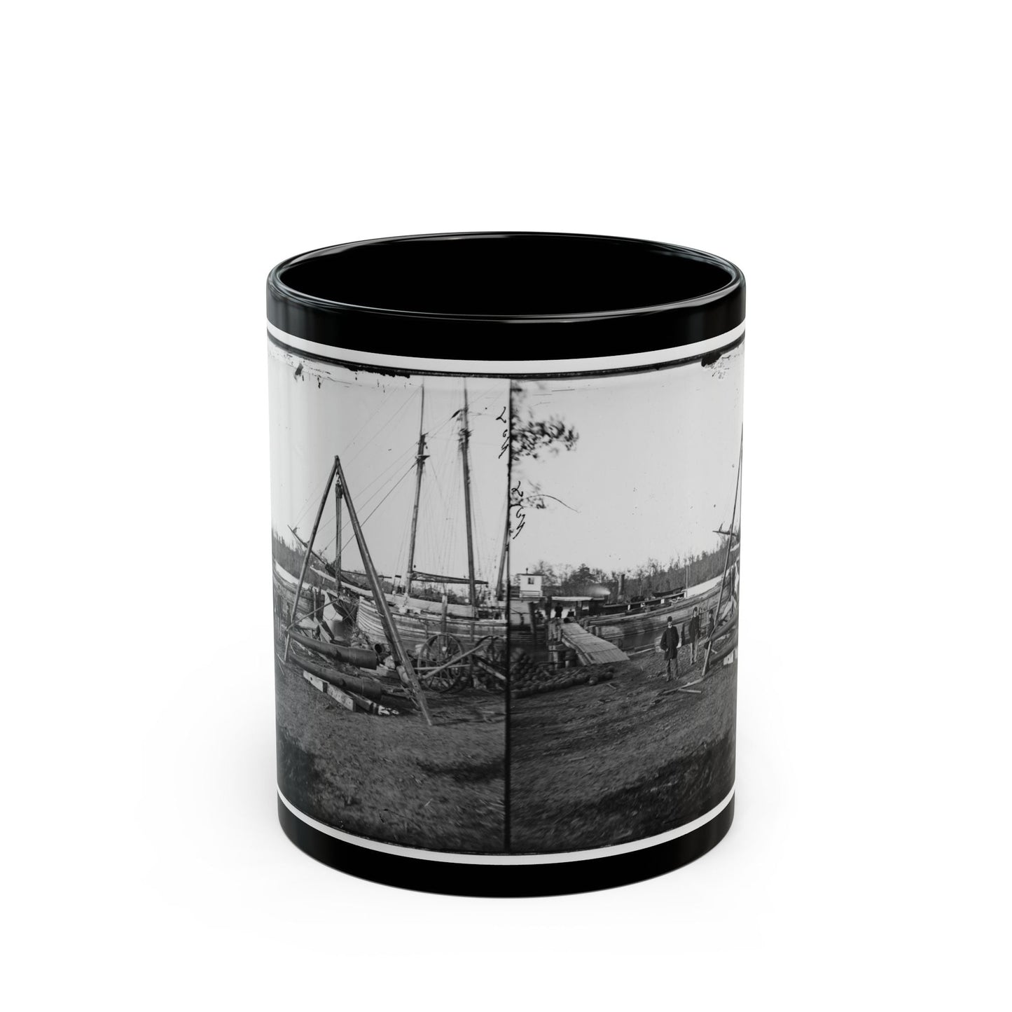 Broadway Landing, Va.  Tripod Artillery Swing By The Appomattox (U.S. Civil War) Black Coffee Mug