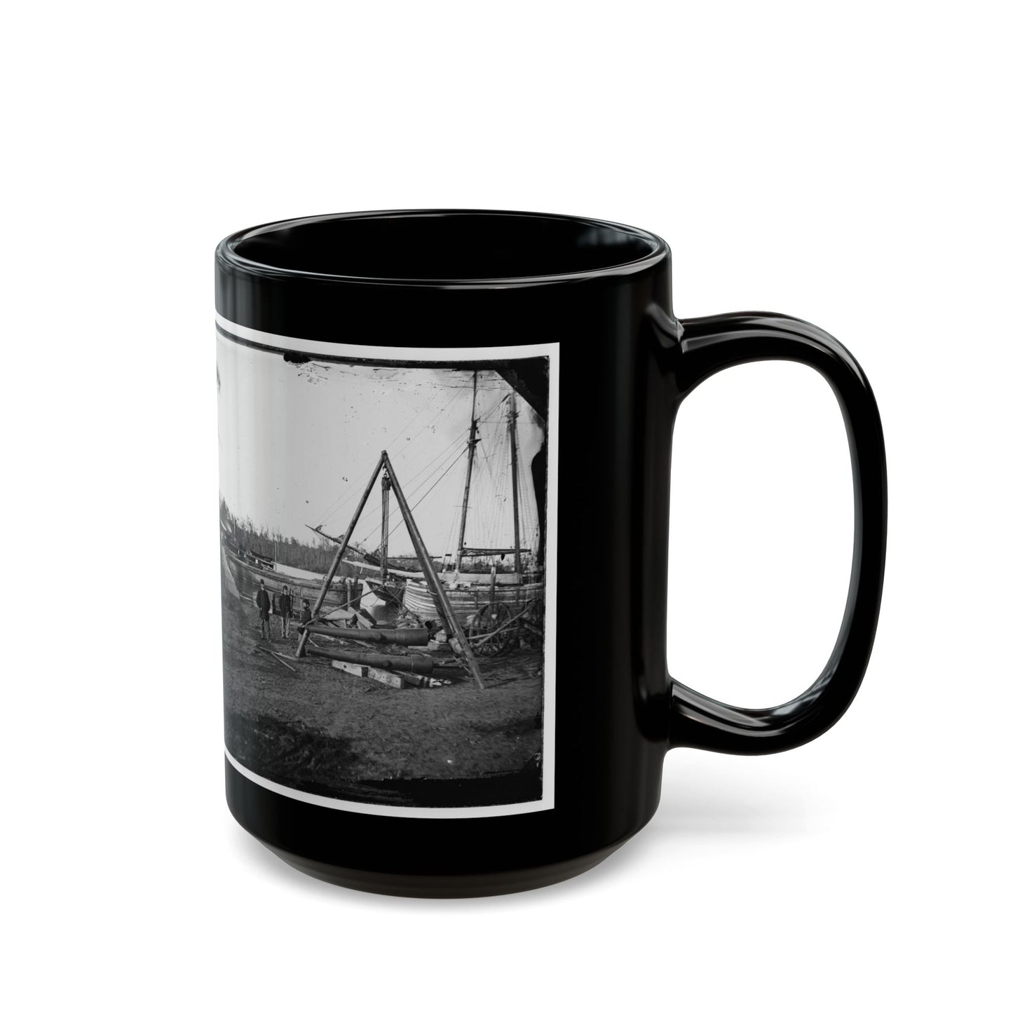 Broadway Landing, Va.  Tripod Artillery Swing By The Appomattox (U.S. Civil War) Black Coffee Mug