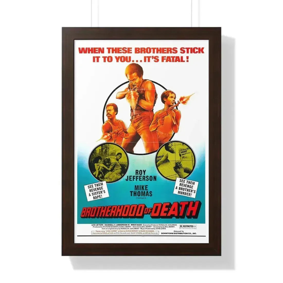 BROTHERHOOD OF DEATH 1976 - Framed Movie Poster 16″ x 24″ Walnut - The Sticker Space