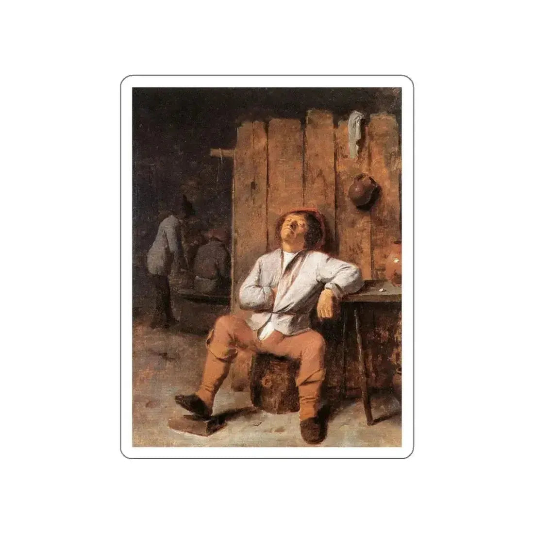 BROUWER, Adriaen - A Boor Asleep (Artwork) STICKER Vinyl Die-Cut Decal White Die-Cut 4 Inch - The Sticker Space