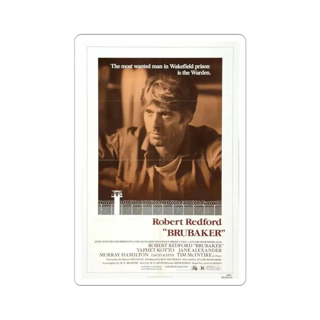 Brubaker 1980 Movie Poster - STICKER Vinyl Kiss-Cut Decal 4 Inch White - The Sticker Space