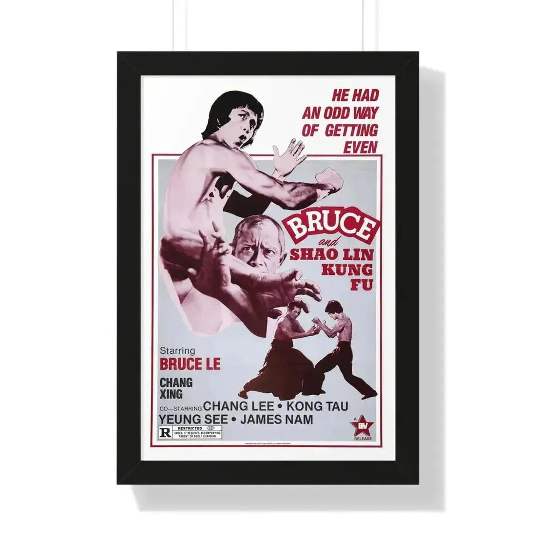 BRUCE AND SHAOLIN KUNG FU 1977 - Framed Movie Poster 16″ x 24″ Black - The Sticker Space