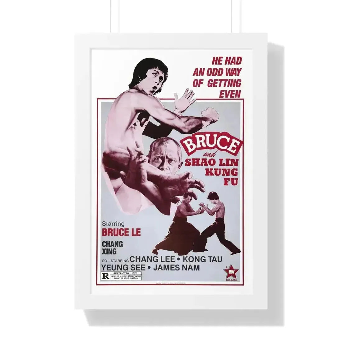 BRUCE AND SHAOLIN KUNG FU 1977 - Framed Movie Poster 16″ x 24″ White - The Sticker Space