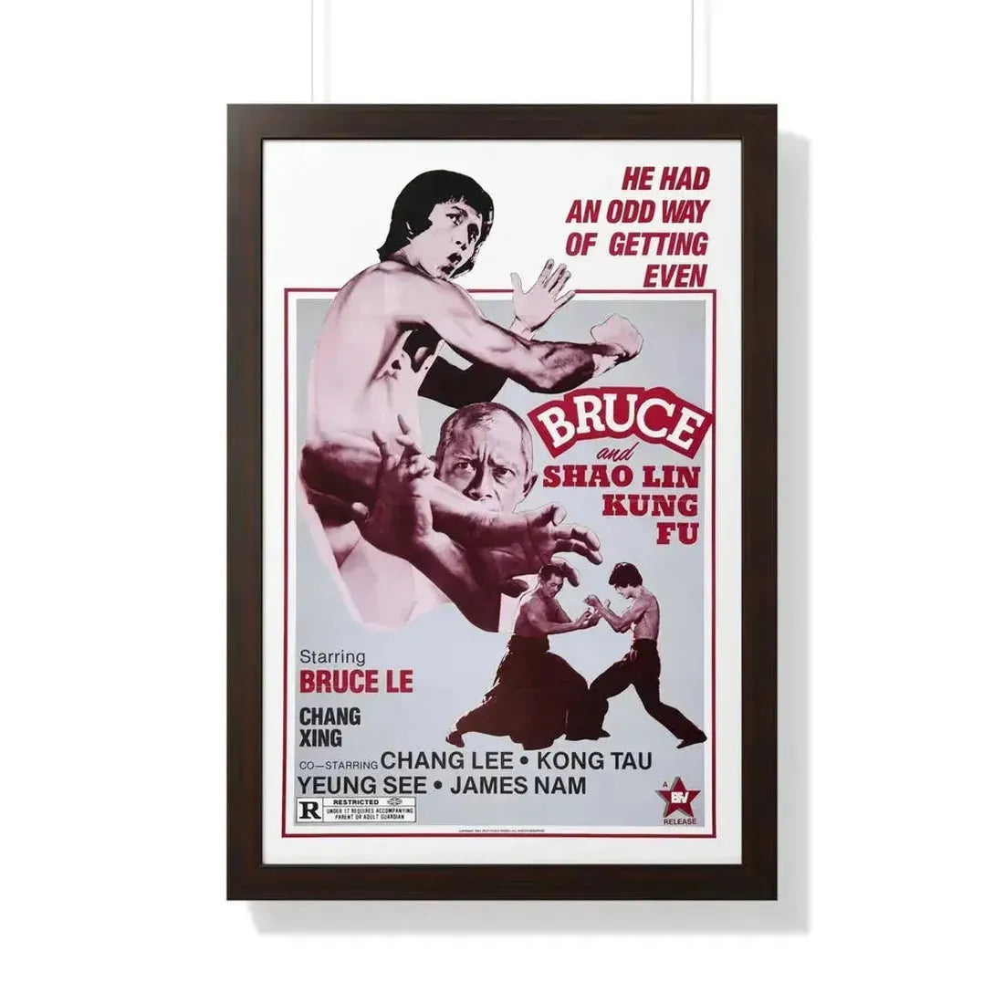 BRUCE AND SHAOLIN KUNG FU 1977 - Framed Movie Poster 20" x 30" Walnut - The Sticker Space