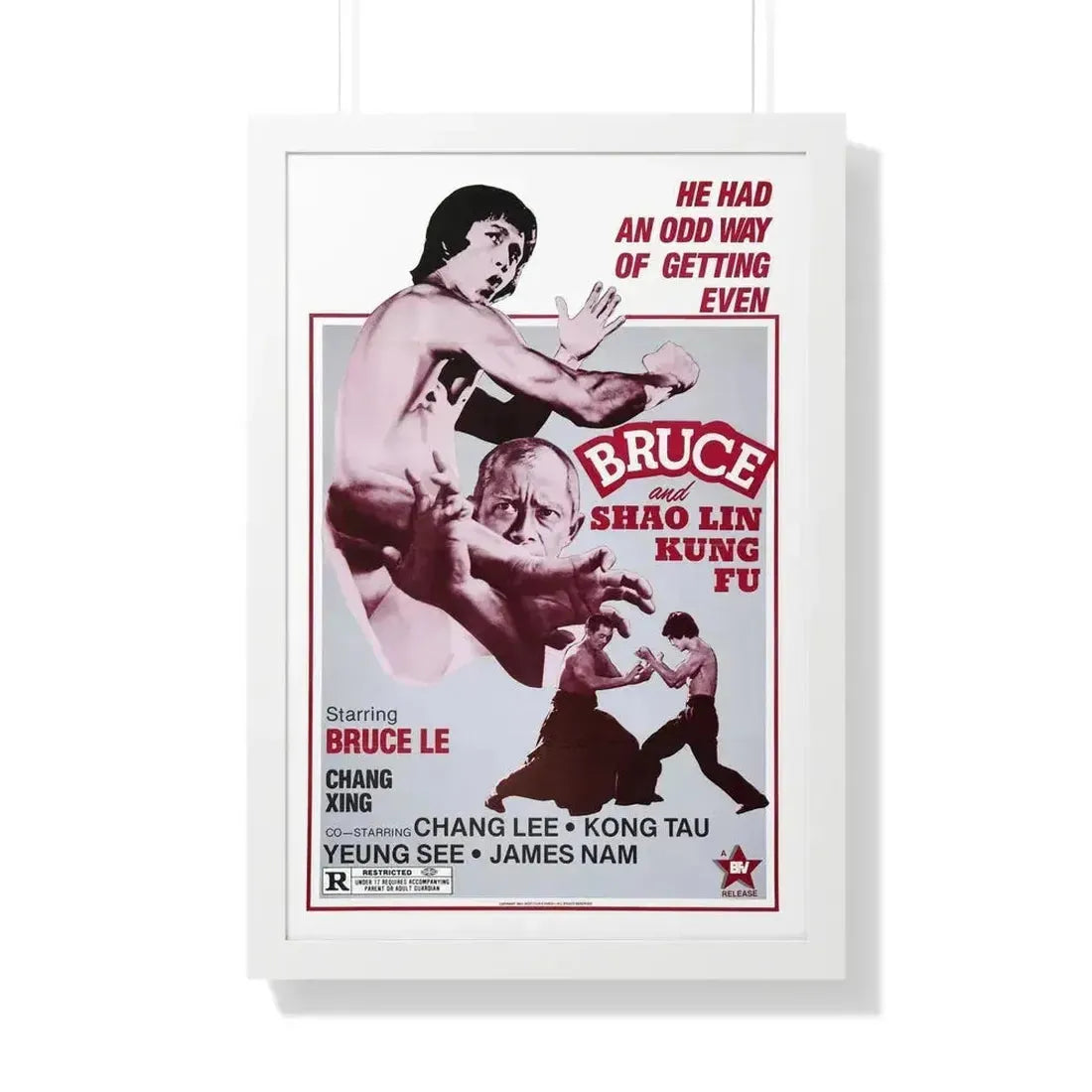 BRUCE AND SHAOLIN KUNG FU 1977 - Framed Movie Poster 20" x 30" White - The Sticker Space
