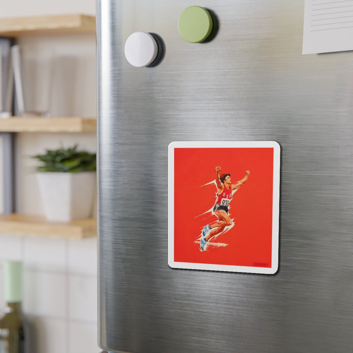 Bruce Jenner, Olympic Decathlon winner, Wheaties cereal box illustration, 1976 (Magazine Illustration) Refrigerator Magnet-The Sticker Space