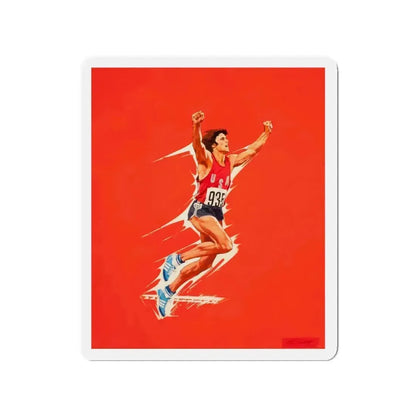 Bruce Jenner, Olympic Decathlon winner, Wheaties cereal box illustration, 1976 (Magazine Illustration) Refrigerator Magnet 3 Inch Die-Cut - The Sticker Space