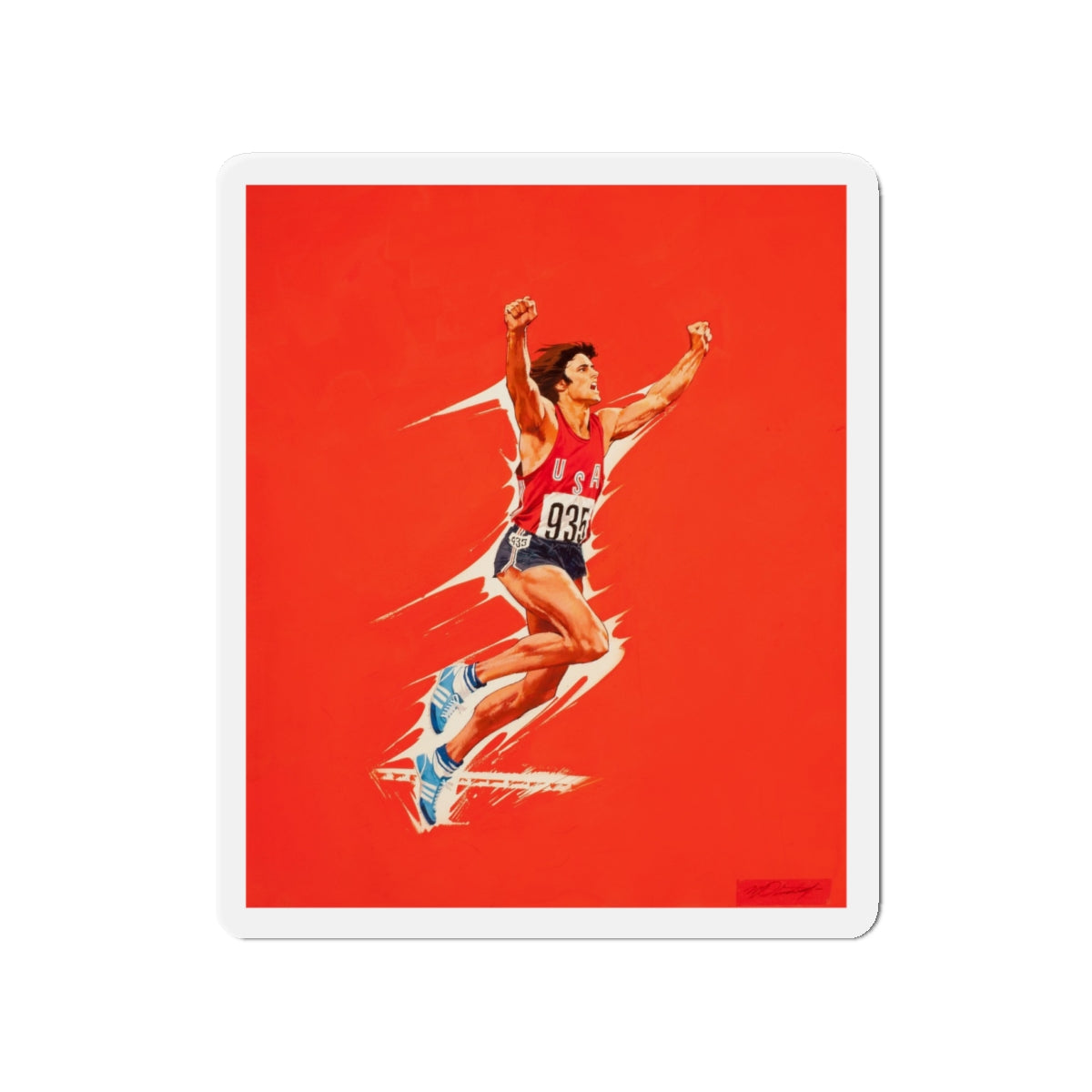 Bruce Jenner, Olympic Decathlon winner, Wheaties cereal box illustration, 1976 (Magazine Illustration) Refrigerator Magnet-4" x 4"-The Sticker Space