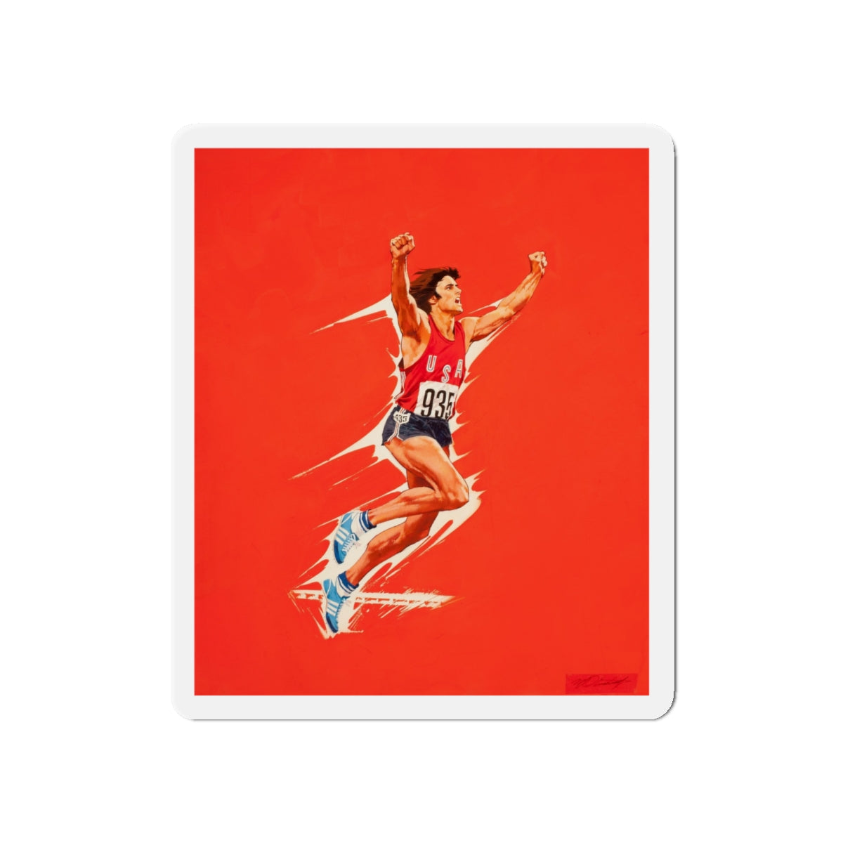 Bruce Jenner, Olympic Decathlon winner, Wheaties cereal box illustration, 1976 (Magazine Illustration) Refrigerator Magnet-5" x 5"-The Sticker Space