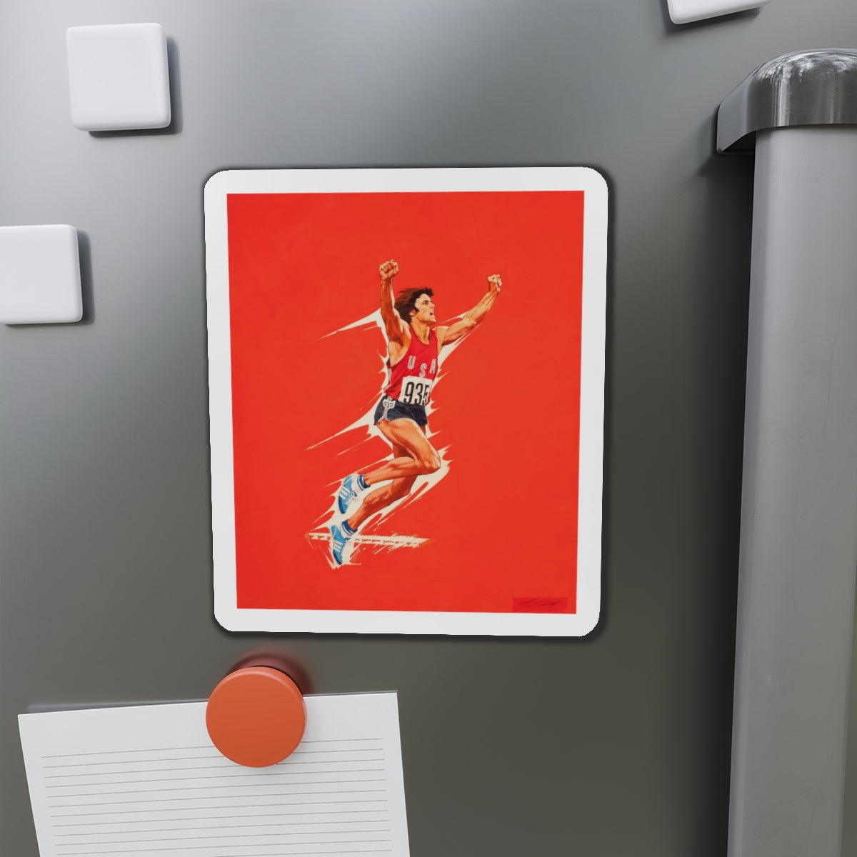 Bruce Jenner, Olympic Decathlon winner, Wheaties cereal box illustration, 1976 (Magazine Illustration) Refrigerator Magnet-The Sticker Space