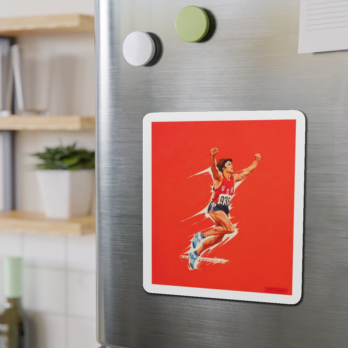 Bruce Jenner, Olympic Decathlon winner, Wheaties cereal box illustration, 1976 (Magazine Illustration) Refrigerator Magnet-The Sticker Space