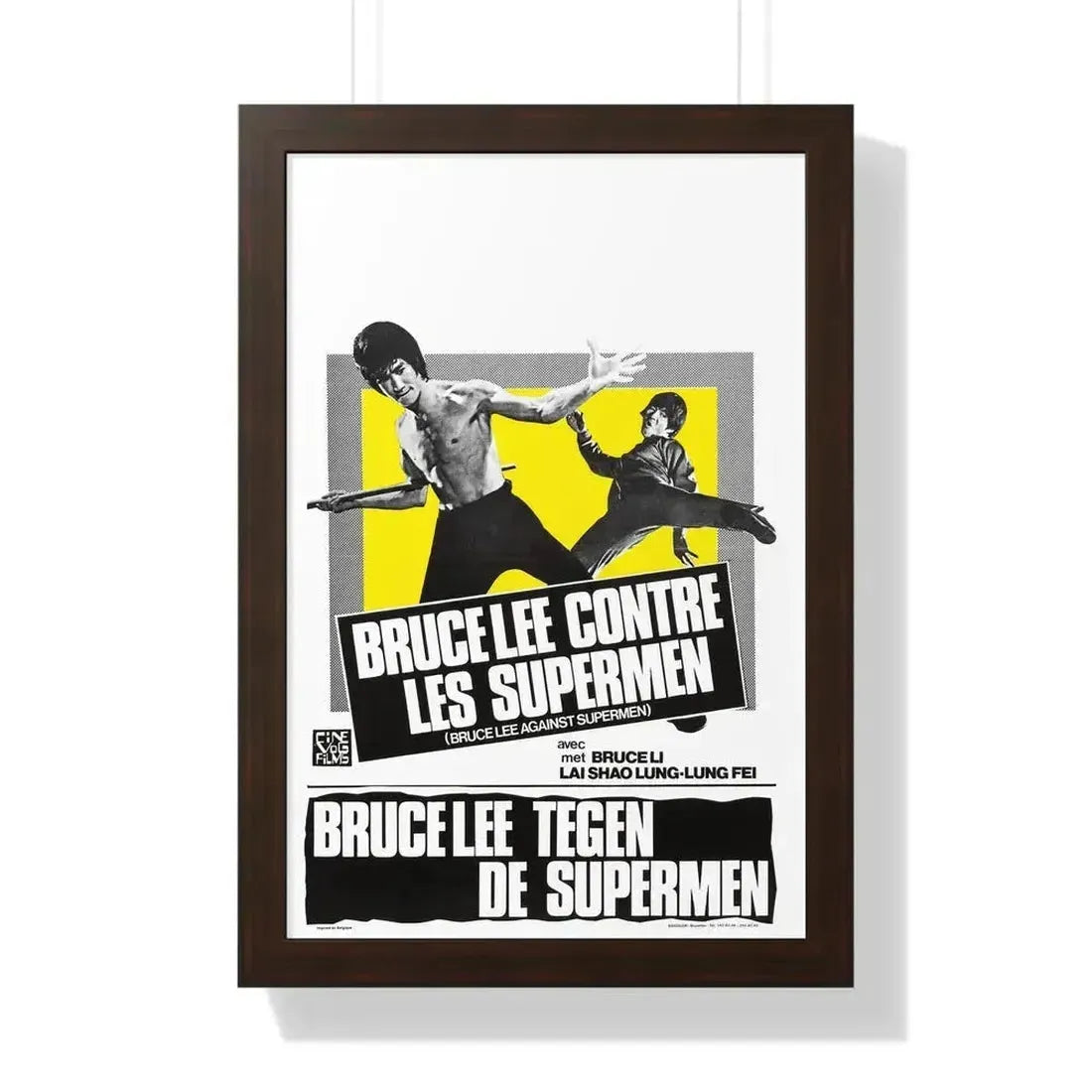 BRUCE LEE AGAINST SUPERMEN (BELGIAN) 1975 - Framed Movie Poster 16″ x 24″ Walnut - The Sticker Space