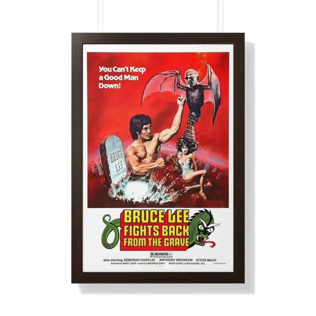 BRUCE LEE FIGHTS BACK FROM THE GRAVE 1976 - Framed Movie Poster 20" x 30" Walnut - The Sticker Space