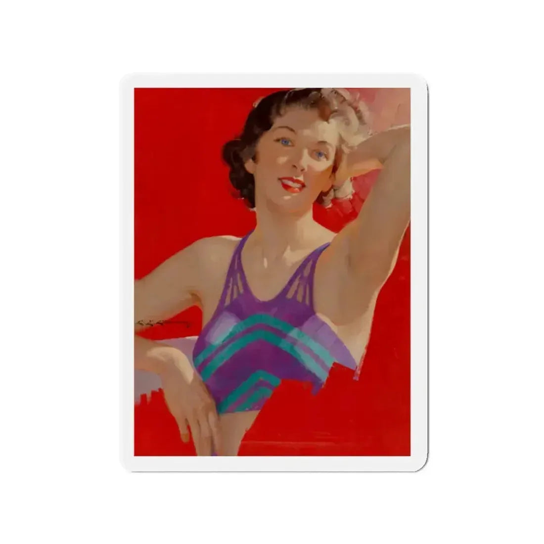 Brunette Beauty, unpublished Redbook cover (Magazine Illustration) Refrigerator Magnet 2 Inch Die-Cut - The Sticker Space