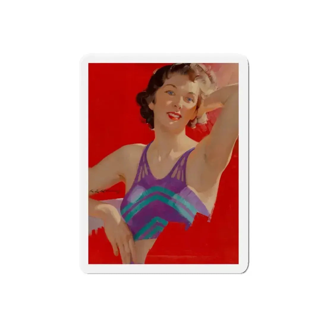 Brunette Beauty, unpublished Redbook cover (Magazine Illustration) Refrigerator Magnet 6 Inch Die-Cut - The Sticker Space