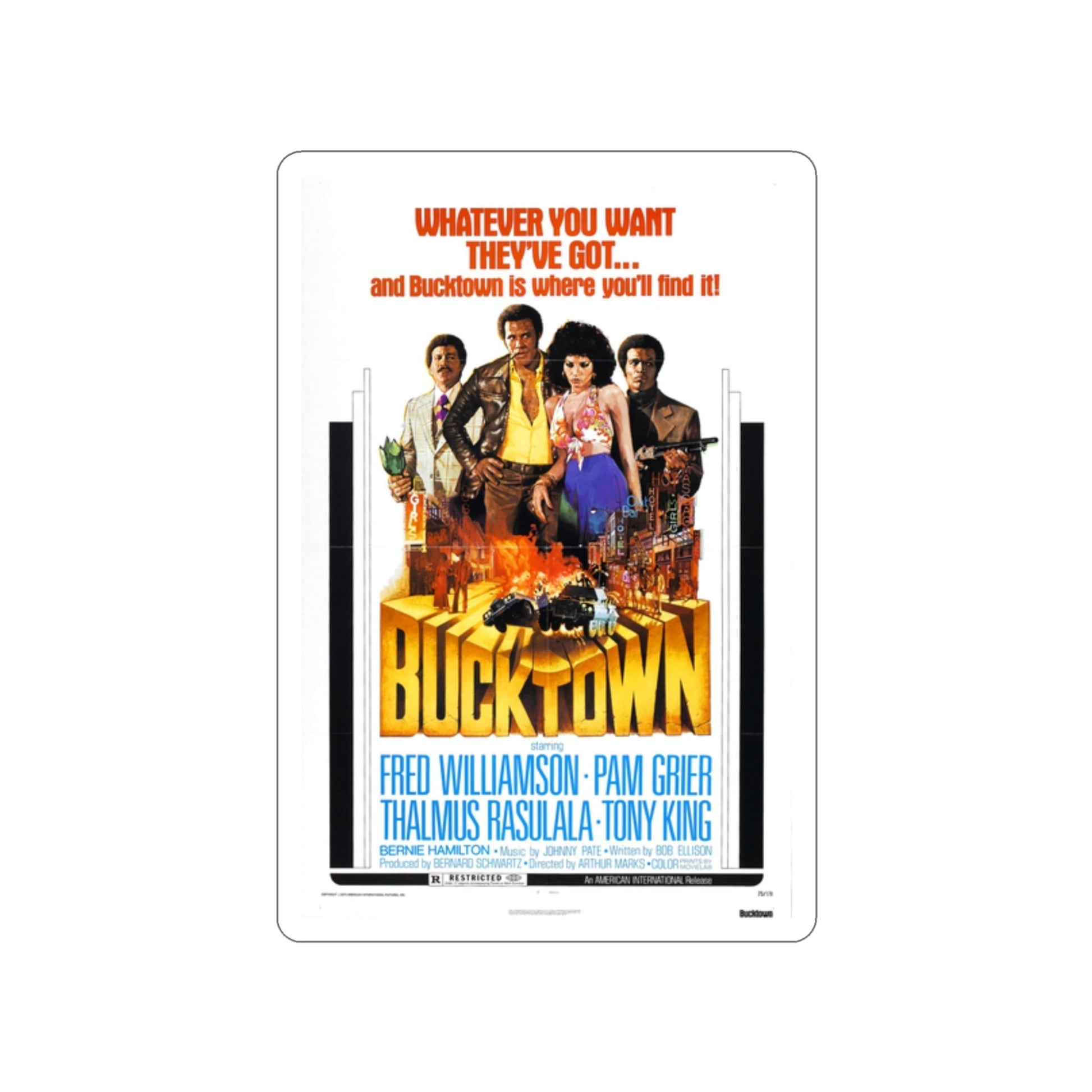 BUCKTOWN 1975 Movie Poster STICKER Vinyl Die-Cut Decal-2 Inch-The Sticker Space