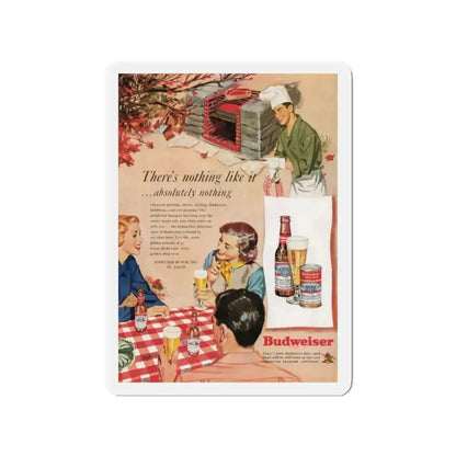 Budweiser ad, Cosmopolitan, October 1950 (Magazine Illustration) Refrigerator Magnet 2 Inch Die-Cut - The Sticker Space